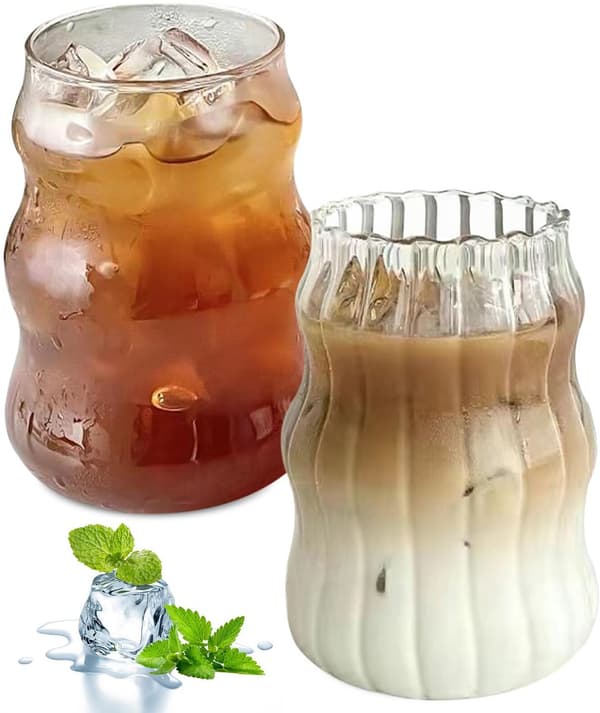 Set med 2 räfflade dricksglas 530 ml för iskaffe och cocktails