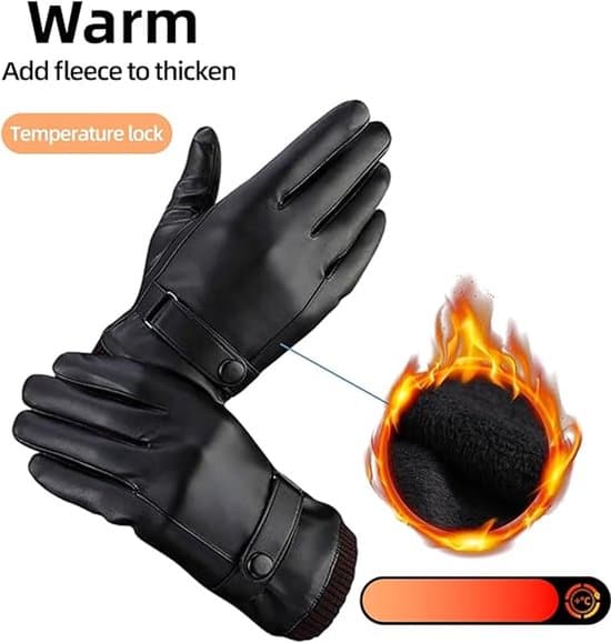 Herre læderhandsker - Vintervarme touchscreen handsker - Justerbare bløde handsker - Kashmirfor - Sort - 27*12