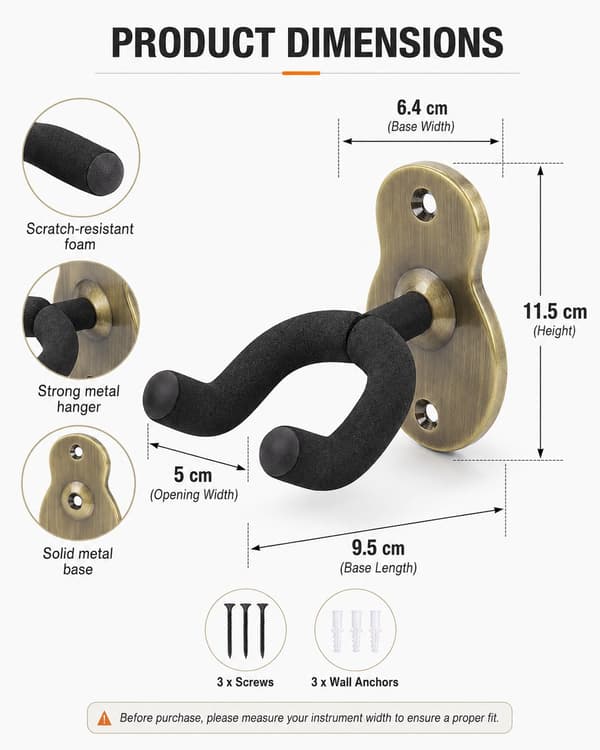 Vægmonterede guitarophæng (2-pak), tilbehør til instrumentstativ, bronze farve.