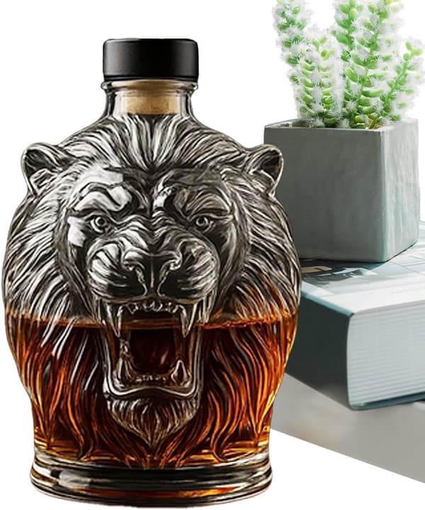 Lejonformad whiskyställ, 300 ml glas, present/prydnad.
