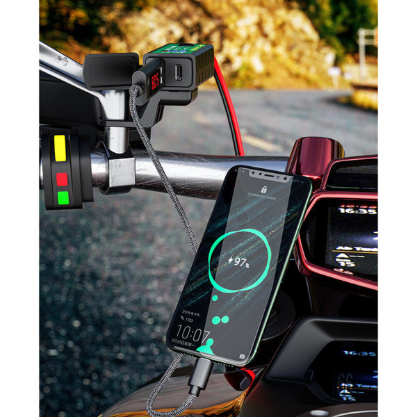 12V 24V Moottoripyörän QC3.0 PD Type C Laturi SAE USB-sovittimella, Volttimittarilla ja ON/OFF-kytkimellä älypuhelimille, tableteille ja GPS:lle