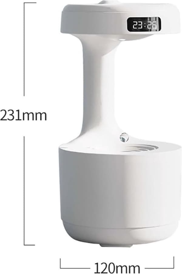 Luftfugter, Anti-Gravity Luftfugter med LED-urdisplay, Flydende Vanddråbe Luftfugter, Leviterende Vanddråbe, Sort