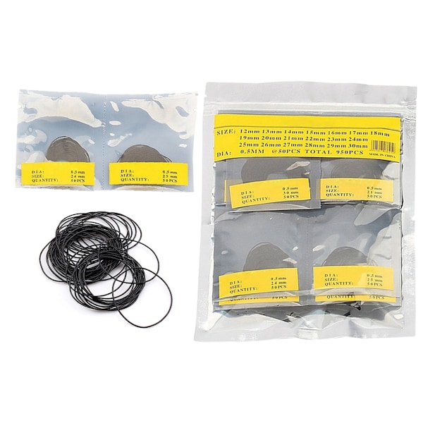 950 stk. O-ring pakninger til ure, gummipakninger, reservedele, 12–30 mm, 0,5 mm