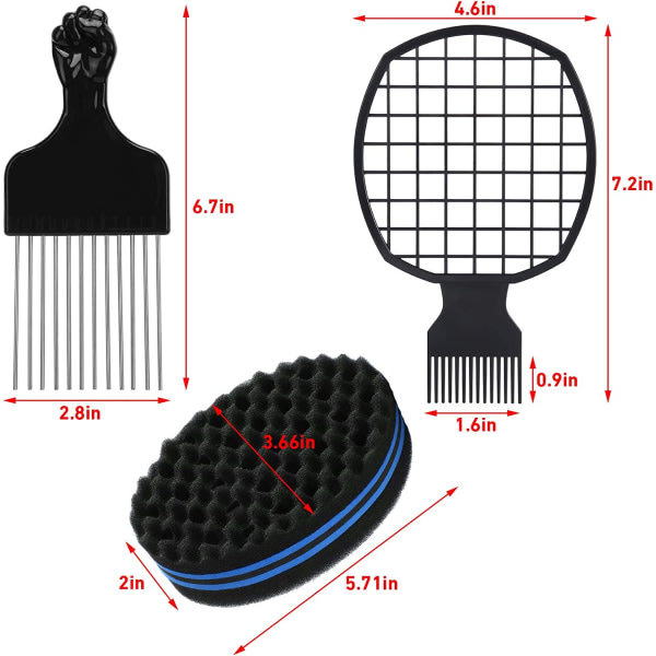 Hårsvampborste för twists, 4 i 1 Afro Twist Comb Set, Afro Pi