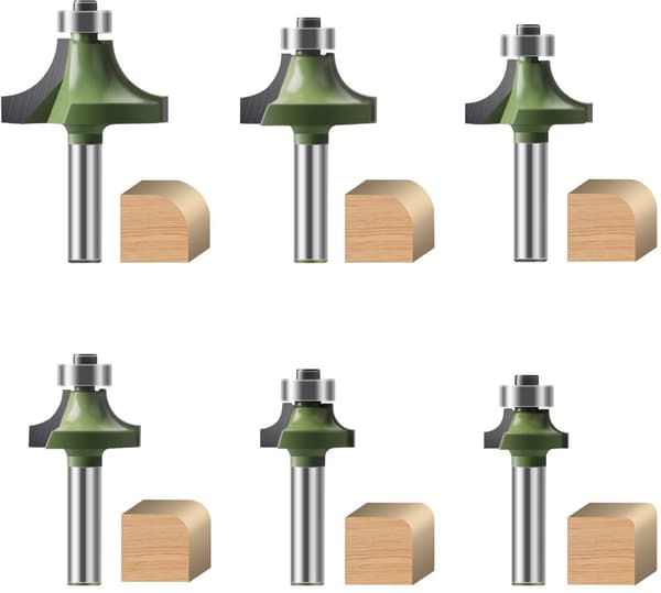Trefresebits, profilfresebits, 6-delt sett 8 mm runde monteringsfresebits med hjul