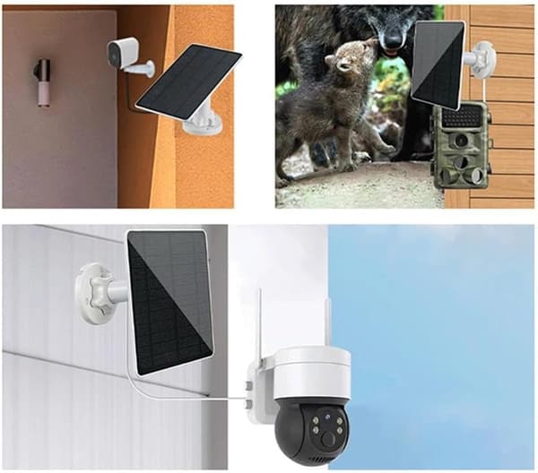 Kamera solpanel, 5W, IP65 vandtæt, 3-meter kabel, 360° beslag, 2 sæt