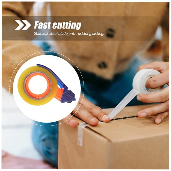 Sæt til klipning og forsegling af tape (2 stk.), værktøj til kartonforsegling, orange og blå.