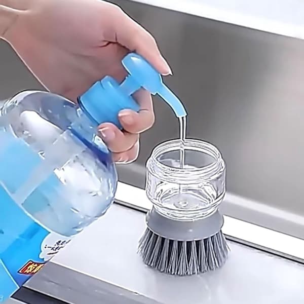 Diskborste med Tvåldispenser, Inklusive Hållare, Påfyllningsbar, Tvålhandborste, Grå, 1 st