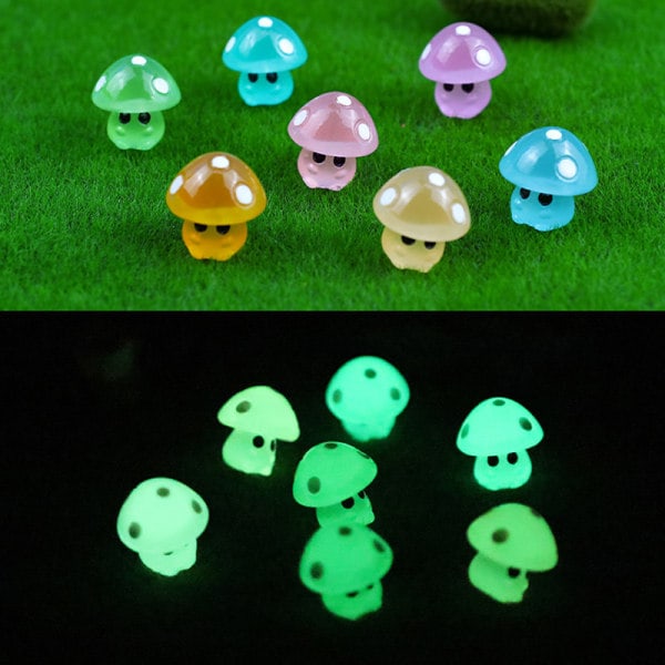 10 färgglada lysande små svampar minifigurer miniatyr L