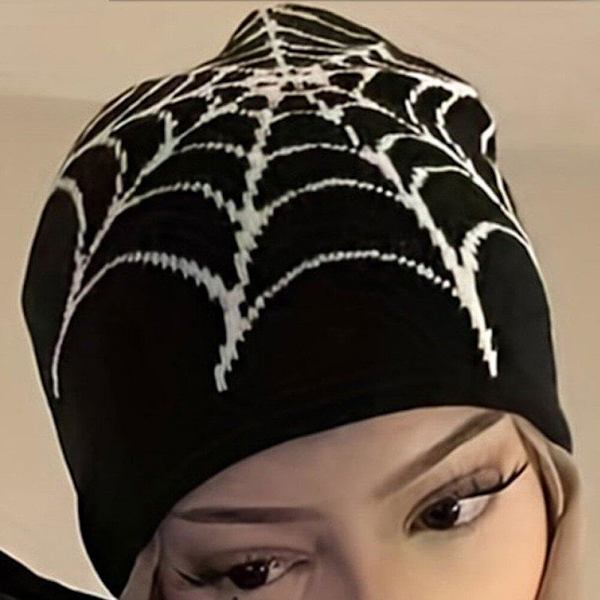 Spiderweb Cap Beanie Uldblendt Hætte Y2k Street Cap Vintervarm Hætte Mode Hip Hop Skull Cap Til Mænd Kvinder Sort Black