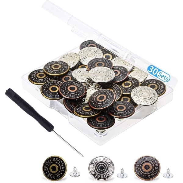 DIY (30 kpl) Housunnapit korvaamiseen, 20 mm farkkunapit, metalli