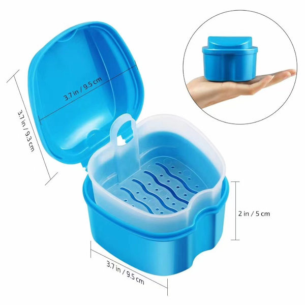 2-pack Tandprotesfodral, proteskopp med filter - Protesblötkopp med filter (Blå)