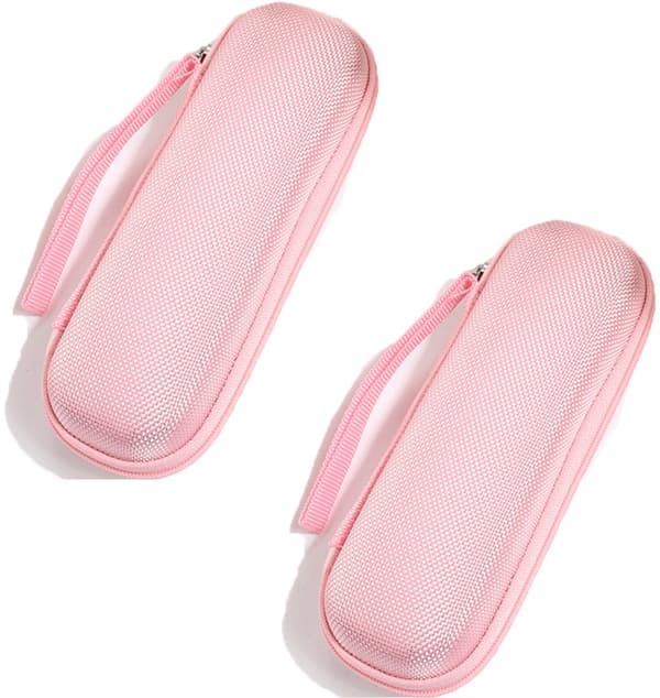 Hard-shell hovedtelefon-bæretaske sæt (2 stk.), opbevaring til datakabel og USB-flashdrev, pink med sølvfor.