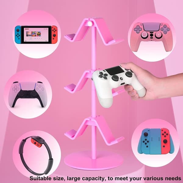 Justerbart spilcontroller stativ - Pink stativ til Xbox, PS4, PS5 og Switch