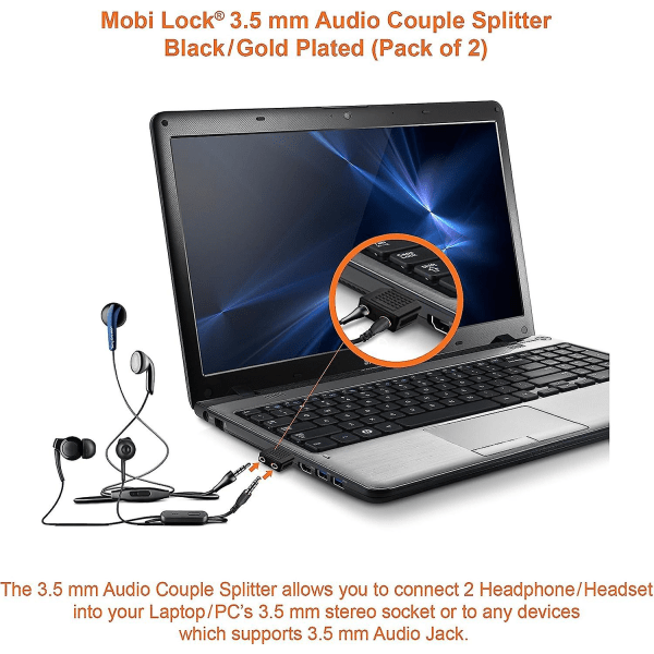 Hovedetelefon Y-splitter og han-lydstik til 2 hun-stik til iPhone, iPod, iPad og andre Apple-lydenheder 3,5 mm splitter (2-pak) sort([HK])