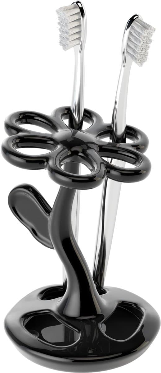 Blomsterformet keramisk tandbørsteholder, multifunktionel opbevaring, 1 stk., sort.