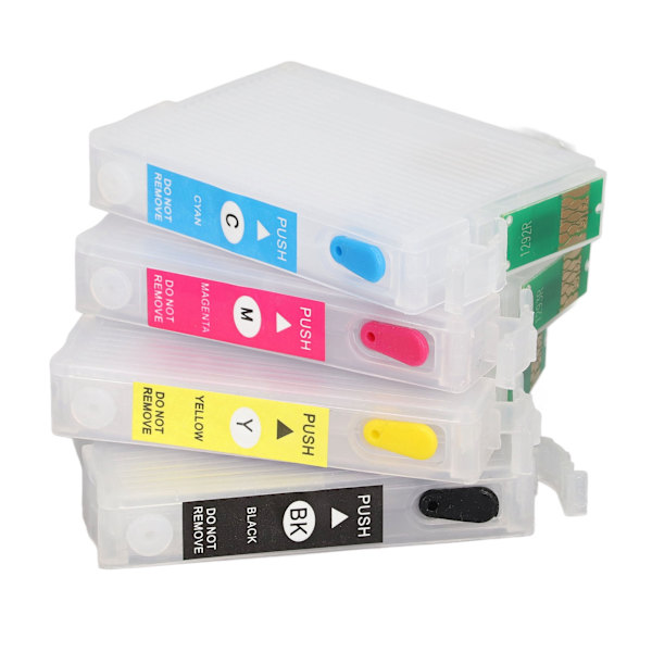 4-pak blækpatroner - Genopfyldningsbare blækpatroner til printere i farverne sort, cyan, magenta, gul - Kompatibel med T1411 T1412 T1413 T1414