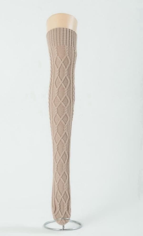 Damstickade termiska överknästrumpor, 75 cm, vinterkängstrumpor, beige