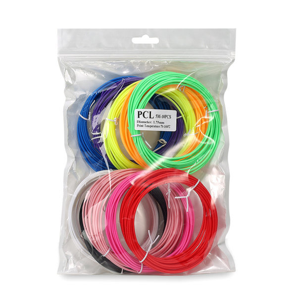 3D-skrivarfilament PCL 1,75 mm 10-set (50 m slumpmässig färg)