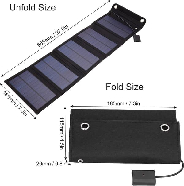 Solcellepanel, 5 paneler, Sammenleggbare solcellepaneler, Solceller, Lading av batteri, Solcellepanel powerbank, 15W 5V USB solcellepanel, Solcellepaneler med plugg