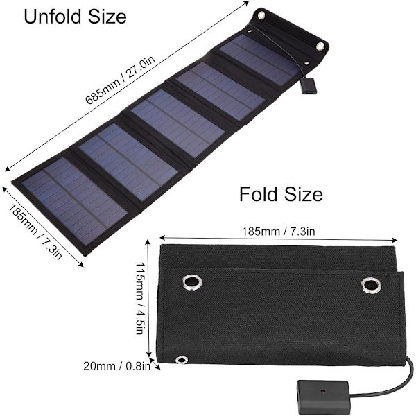 Solpanel, 5 paneler, Vikbara solpaneler, Solceller, Laddningsbart batteri, Solpanel powerbank, 15W 5V USB solpanel, Solpaneler med kontakt