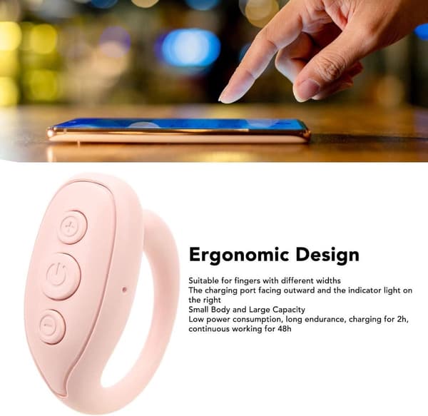 Bluetooth fjärrkontrollsidvändare/ringscrollare för TikTok, kompatibel med iOS- och Android-system, stöder foto- och videoappar (rosa).