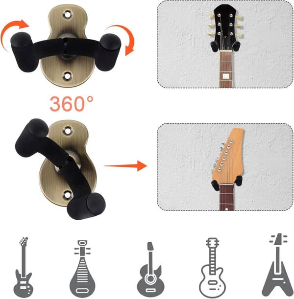 Vægmonterede guitarophæng (2-pak), tilbehør til instrumentstativ, bronze farve.