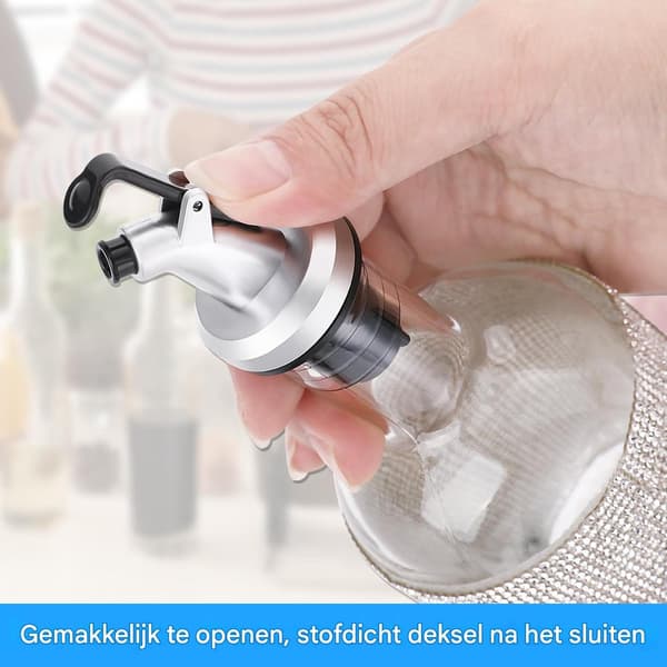 Lækagesikker vinflaske, oliedispenser og tud 5-delt sæt, velegnet til vin, olie, eddike og salatdressing, sort og sølv.