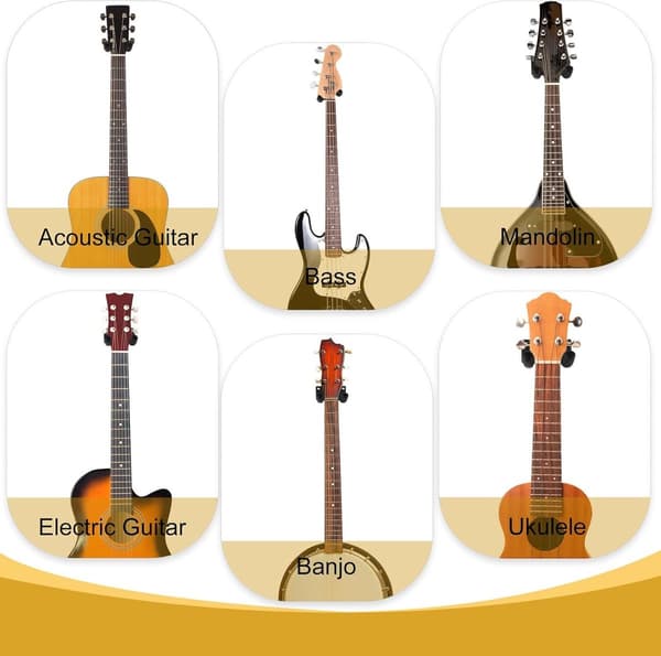 Gitarrväggfäste, Gitarrkrok, Lämplig för olika gitarrer, basgitarr, mandolin, banjo och andra instrument (2 stycken, svart)