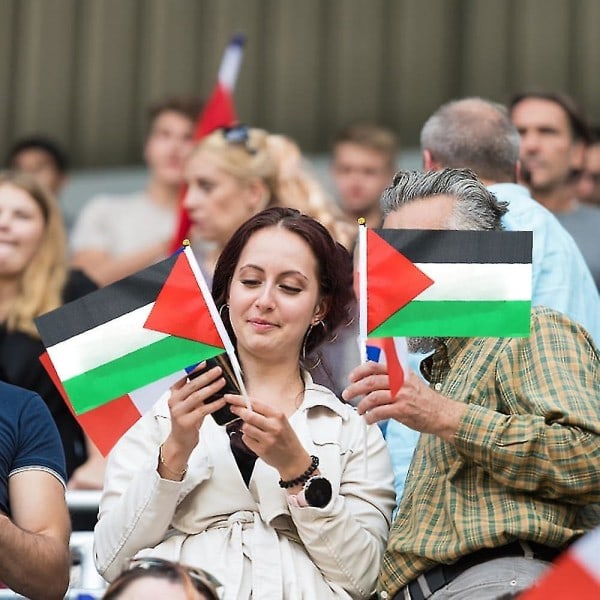 Palestinaflagga liten med stång, 14x21cm Palestina handviftningsflagga, dubbelsidig handhållen Palestinaflagga, Palestinaflagga 20st