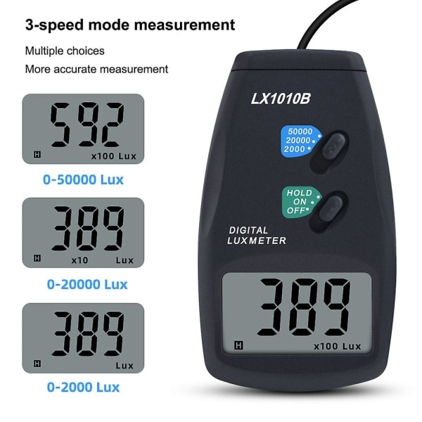 lx1010b 0-50000 Lux - Ammattimainen valomittari digitaalinen valomittari korkealla tarkkuudella, nopea vaste ja tiedot, musta, yksi kappale