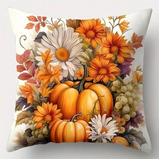 ING Pudebetræk - 4-pak - Efterår Græskar Blomst - Sofa og Soveværelse Dekorationspuder - 45x45cm