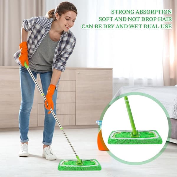 Påfyllningsmoppdynor lämpliga för Swiffer Sweeper, 10-pack, moppar, vått och torrt för hemstädning, tvättbara mikrofibermoppdynor, 25 x 11,5 cm
