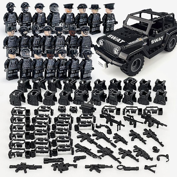 Militær Byggeklodser Serie Sort Specialpoliti og Små Partikler Samlet Minifigur Legetøjssæt