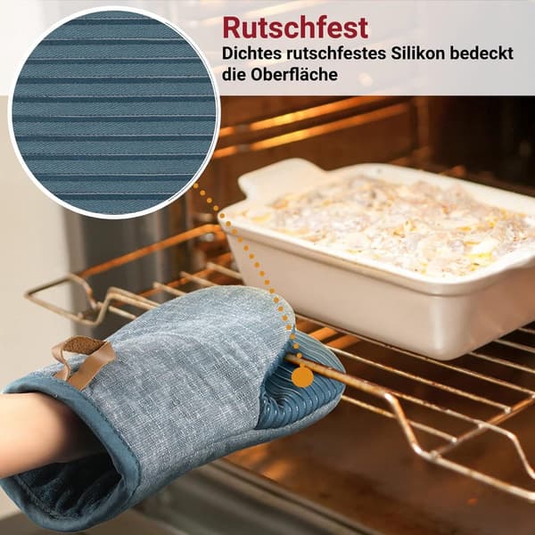Silikonovnhanske-sett, sklisikre striper, egnet for matlaging og baking, 4-delt sett, grå.