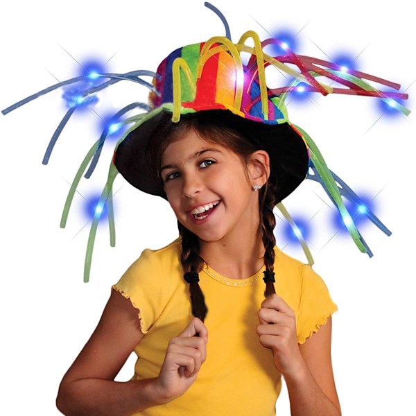 Sjov Klovne Galskabshat med LED-lys og Nudelhår