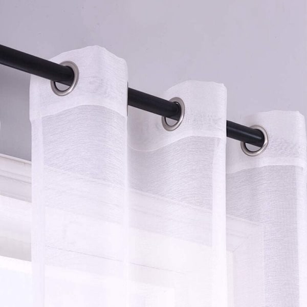 210 cm Hvide Gardiner med Hvide Øjer, Sæt med 2 Paneler, Tynde Gardiner, Polyester Voile-Look Gardiner til Soveværelse