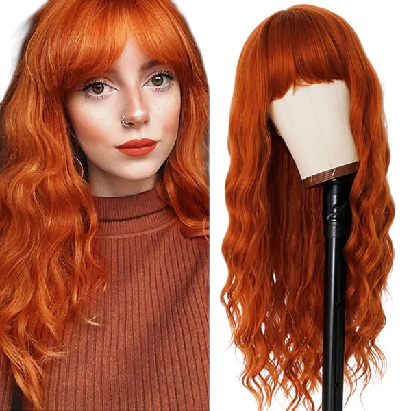 Curly Wave Wigs With Bangs Wig For Girls Super Long Orange Wigs For Women