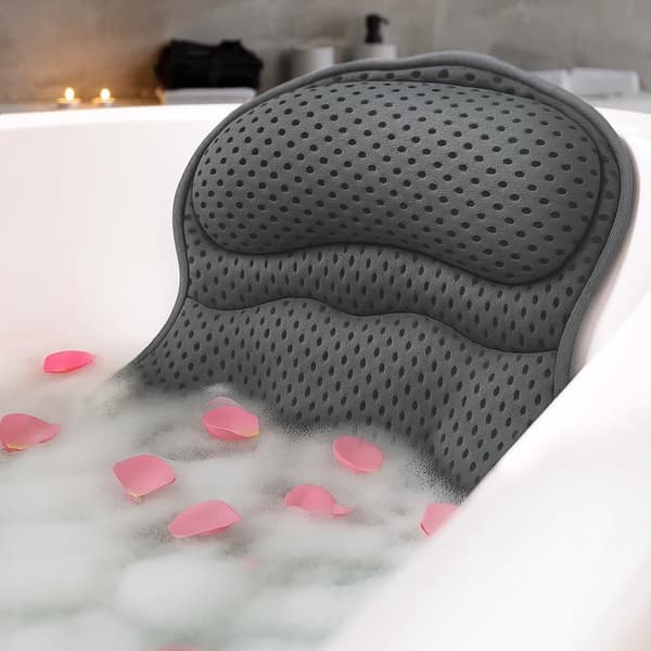 Badekarpute, 4D nettingstoff, 6 sugekopper, støtte for hode og nakke i spa, grå.