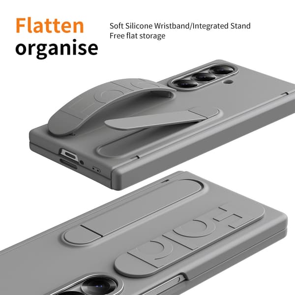 Samsung Z Fold 7 telefoncover, foldbart telefoncover med håndledsrem, grå.