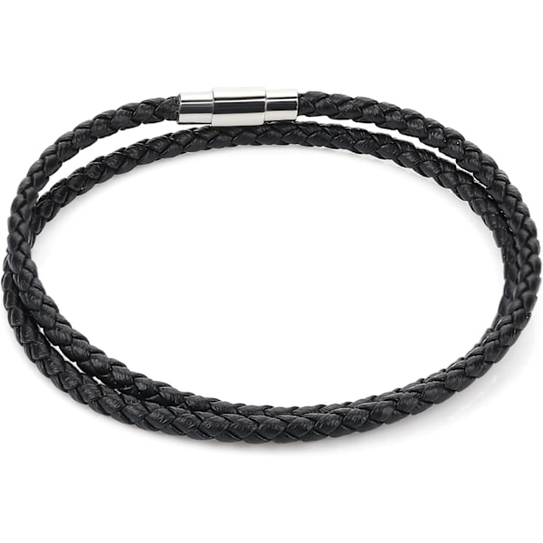 Læderarmbånd med dobbelt vikling, flettet læderarmbånd til mænd og kvinder, rustfrit stål armbånd med magnetisk lukning