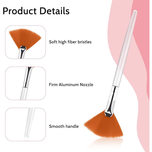 Vifteformet børste - Makeupbørste - Professionel foundationbørste - To-delt sæt
