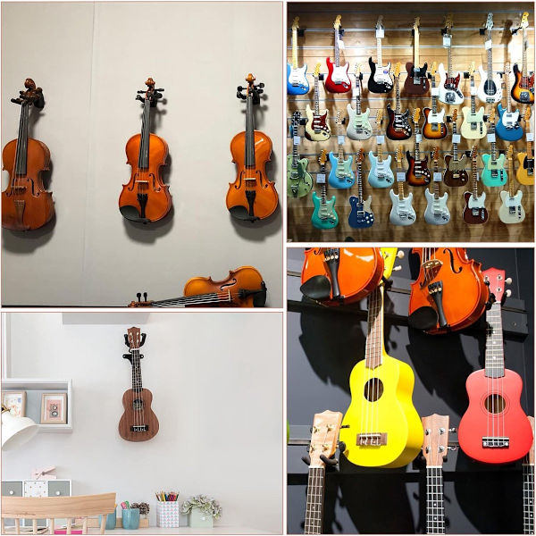 Gitarrväggfäste, Ukuleleväggfäste, Elgitarr, Klassisk gitarr, Basgitarr, Krok, Svart (1 st.)