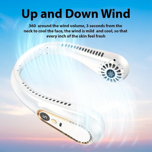 Halsventilator USB-C – Genopladelig Bladeless Ventilator med LED-display, Hvid 1200 mAh