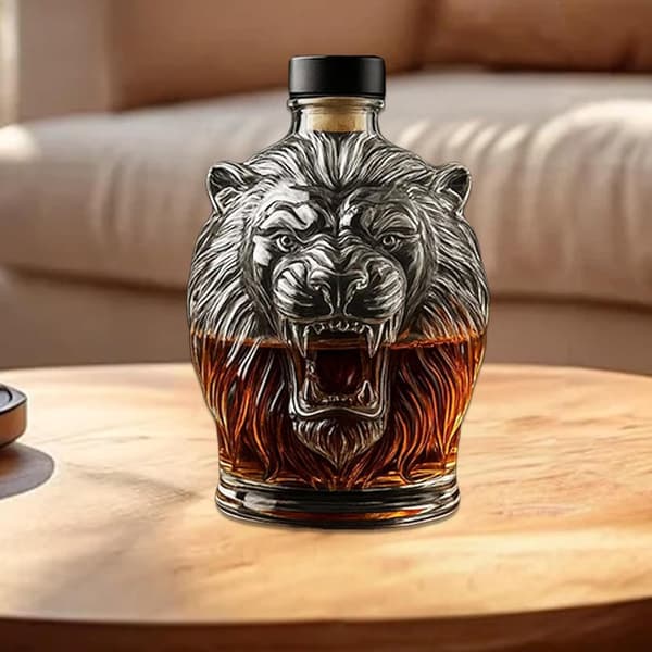 Lejonformad whiskyställ, 300 ml glas, present/prydnad.