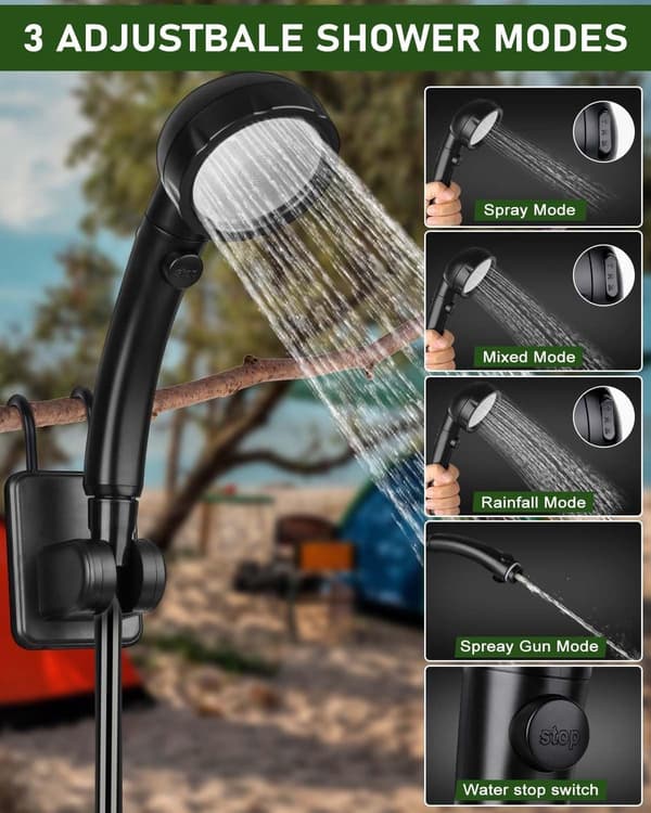 Utomhus campingduschpump, 6000mAh, IPX7 vattentät, med temperaturdisplay, grå.