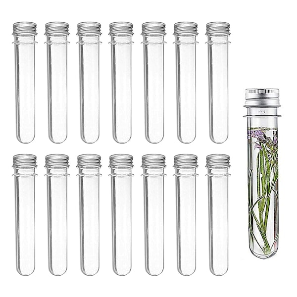 14 plastikprøveglas, 40 ml, transparente