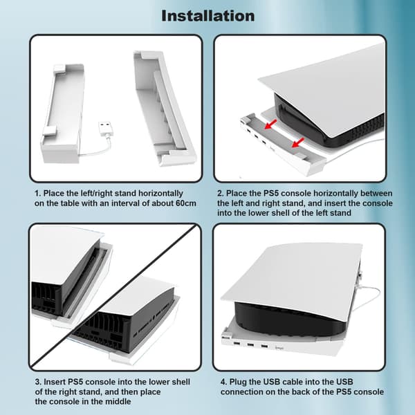 Horisontalt stativ til PS5, PS5-tilbehør basestativ med 4 USB