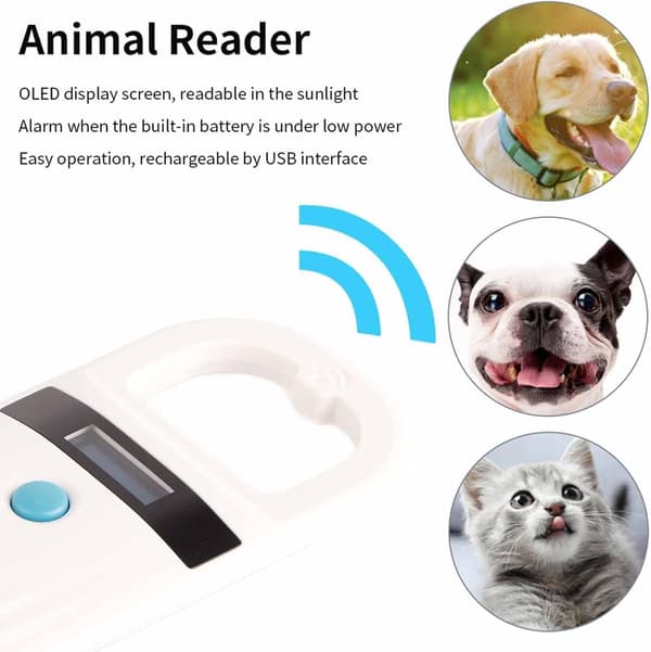 ING Husdjursspecifik Bluetooth RFID-chipläsare - USB-laddning - Trådlös - Stöder FDX-B och EMID - 134,2KHz/125KHz OLED-display - Svart