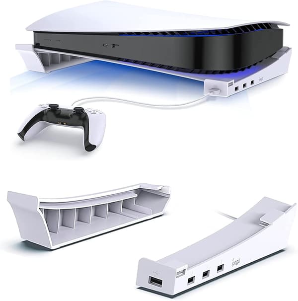 Horisontalt stativ til PS5, PS5-tilbehør basestativ med 4 USB